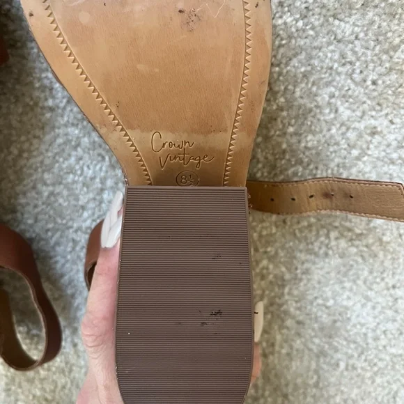 Crown Vintage Women's Brown Leather Wedge Heel Sandals Size 8.5 - Picture 7 of 8